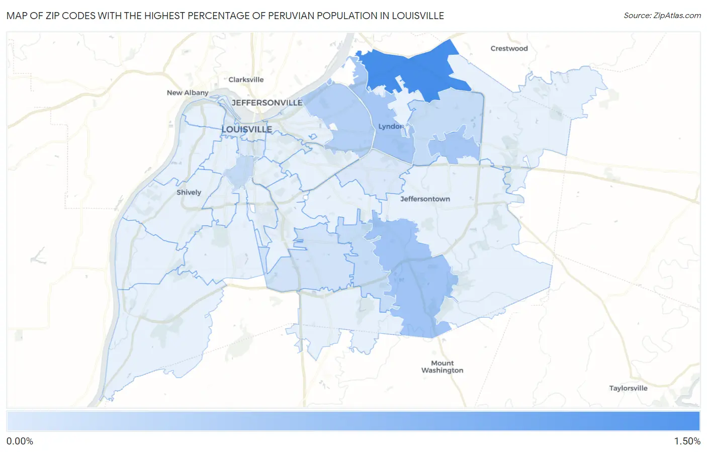 Zip Codes with the Highest Percentage of Peruvian Population in Louisville Map