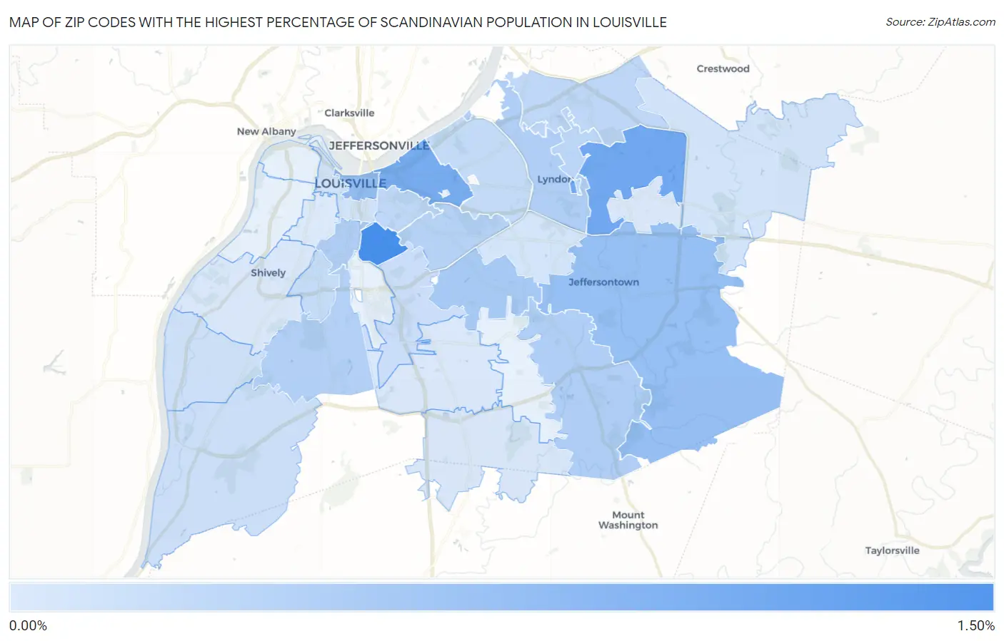 Zip Codes with the Highest Percentage of Scandinavian Population in Louisville Map