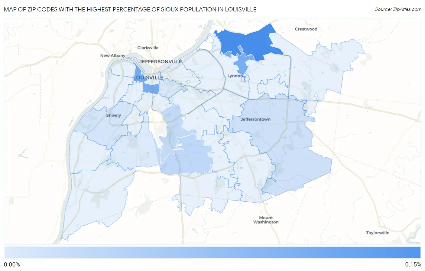 Zip Codes with the Highest Percentage of Sioux Population in Louisville Map