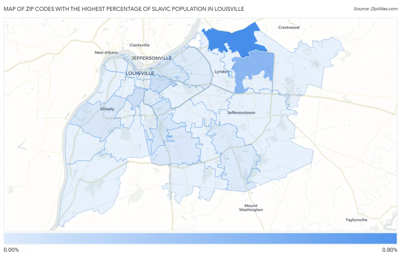 Zip Codes with the Highest Percentage of Slavic Population in Louisville Map