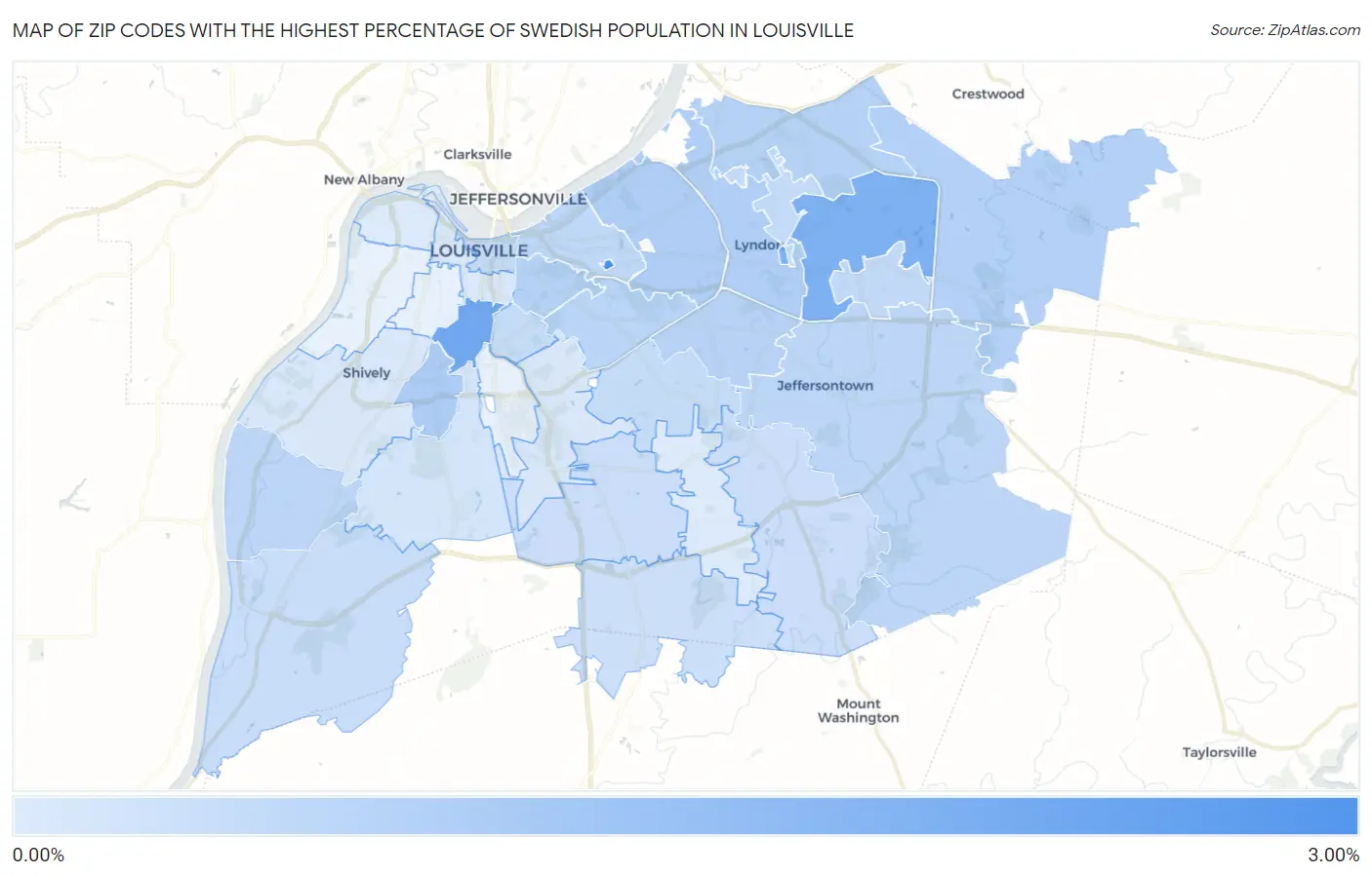 Zip Codes with the Highest Percentage of Swedish Population in Louisville Map