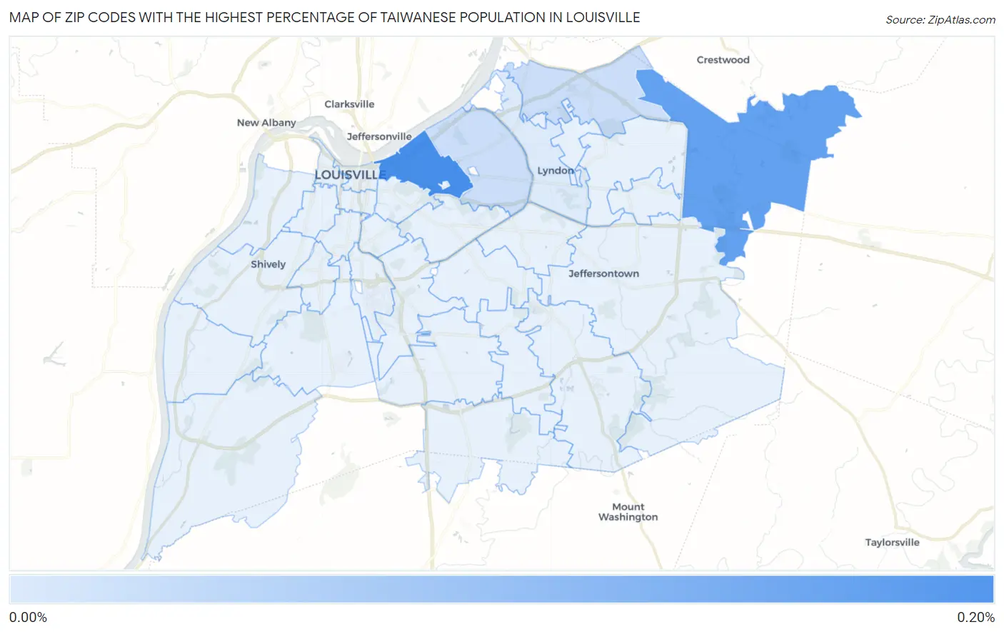 Zip Codes with the Highest Percentage of Taiwanese Population in Louisville Map