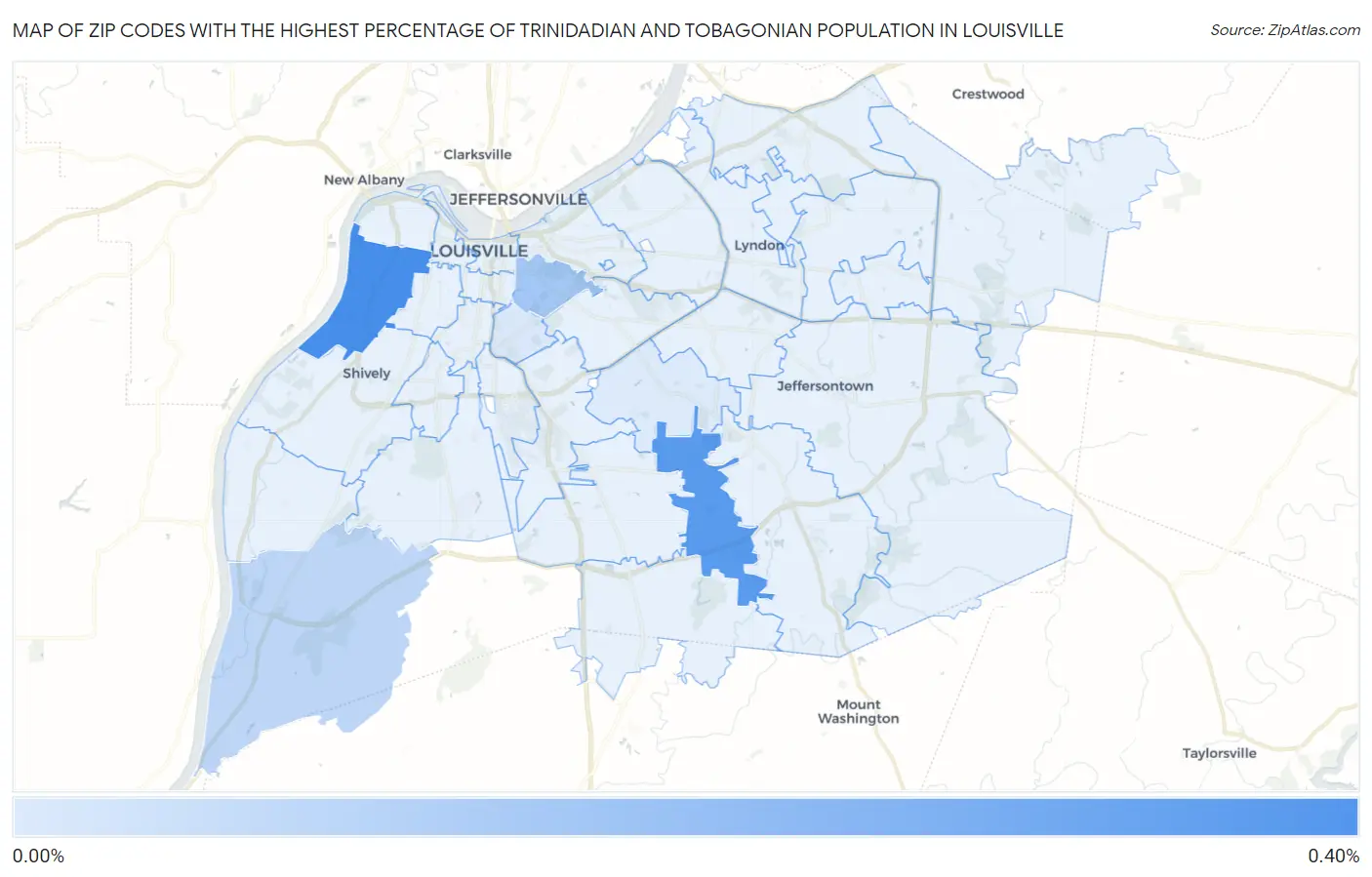 Zip Codes with the Highest Percentage of Trinidadian and Tobagonian Population in Louisville Map