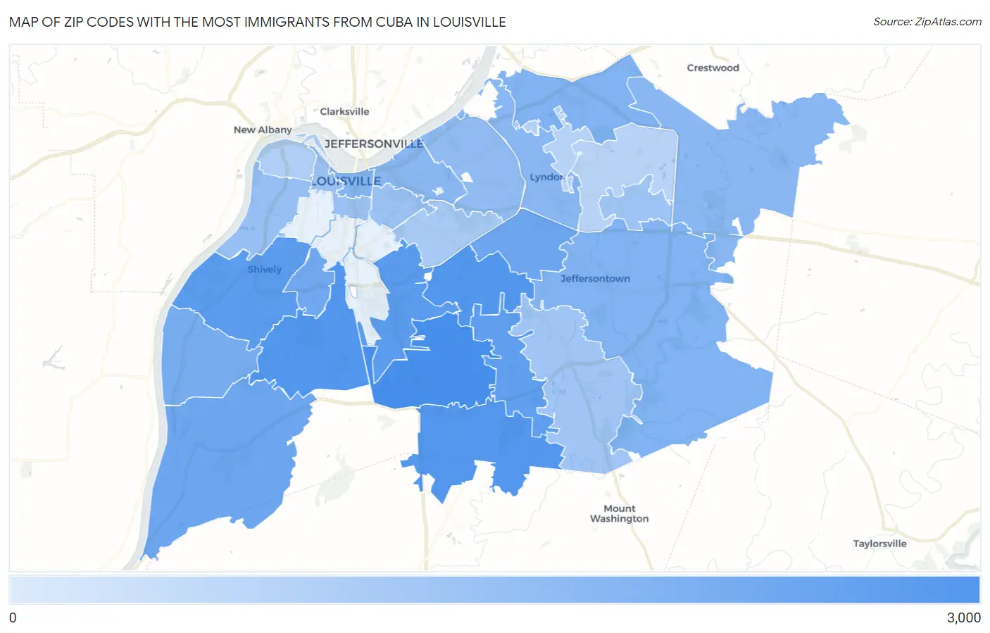 Zip Codes with the Most Immigrants from Cuba in Louisville Map
