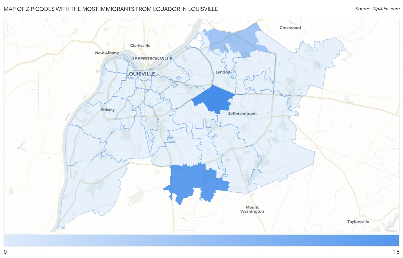 Zip Codes with the Most Immigrants from Ecuador in Louisville Map