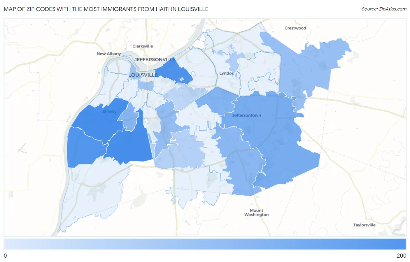 Zip Codes with the Most Immigrants from Haiti in Louisville Map