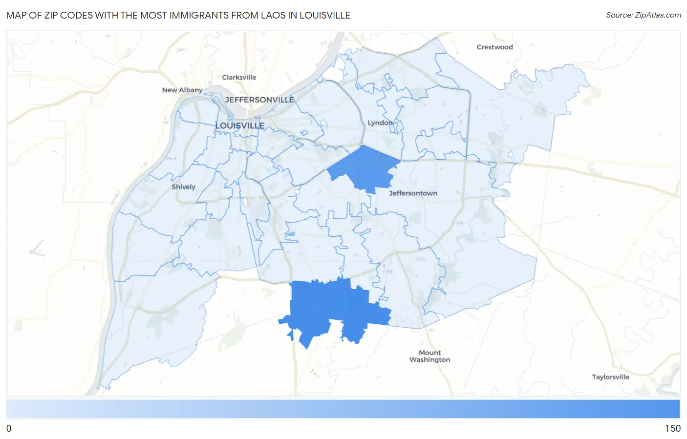 Zip Codes with the Most Immigrants from Laos in Louisville Map