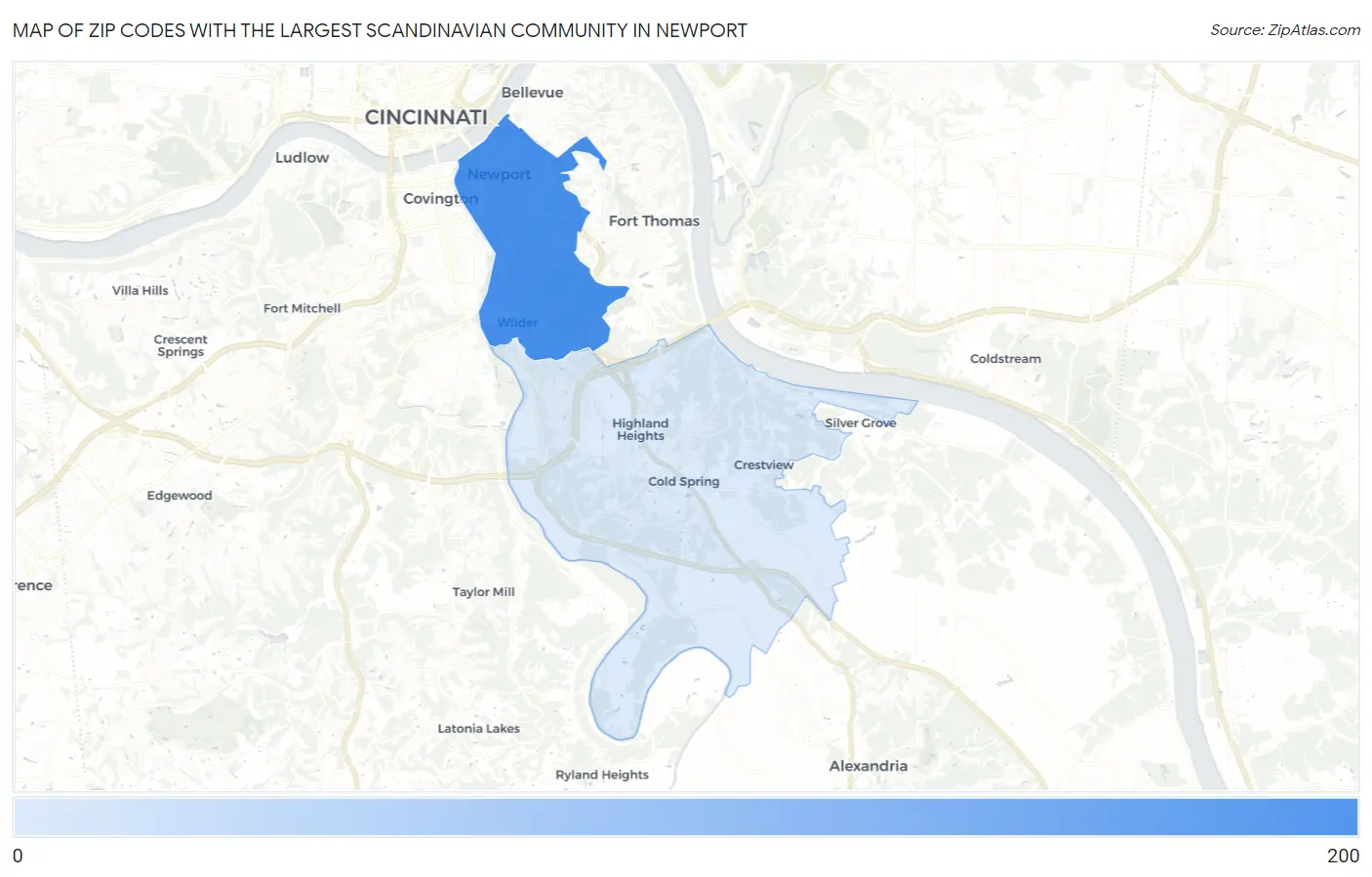 Zip Codes with the Largest Scandinavian Community in Newport Map