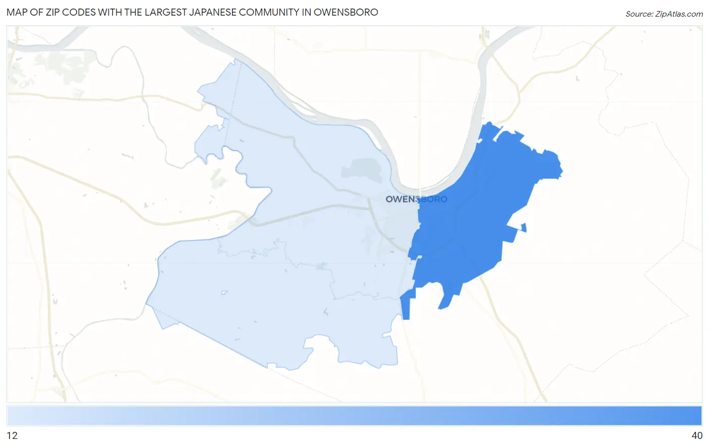 Zip Codes with the Largest Japanese Community in Owensboro Map