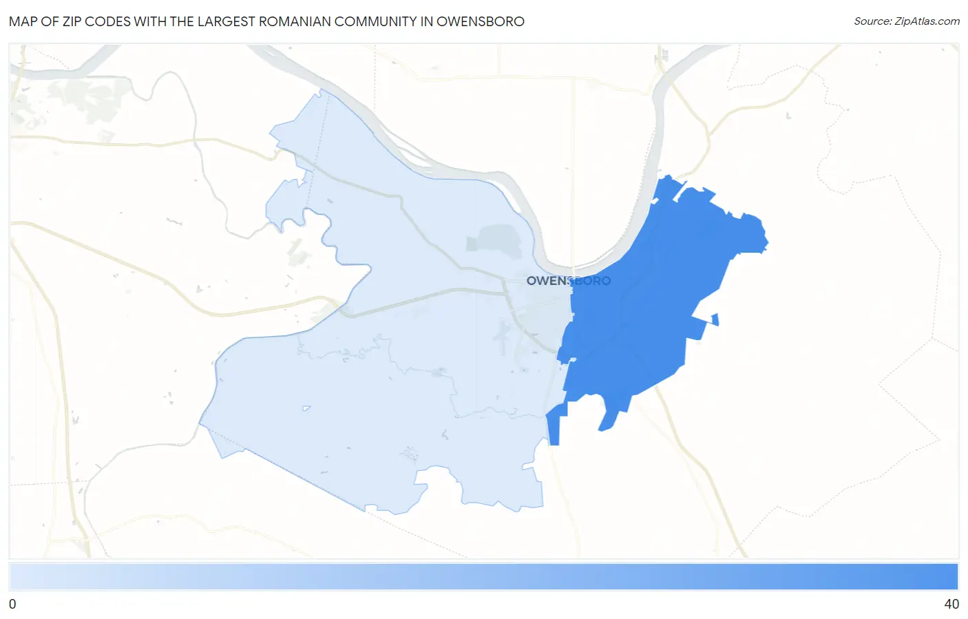 Zip Codes with the Largest Romanian Community in Owensboro Map