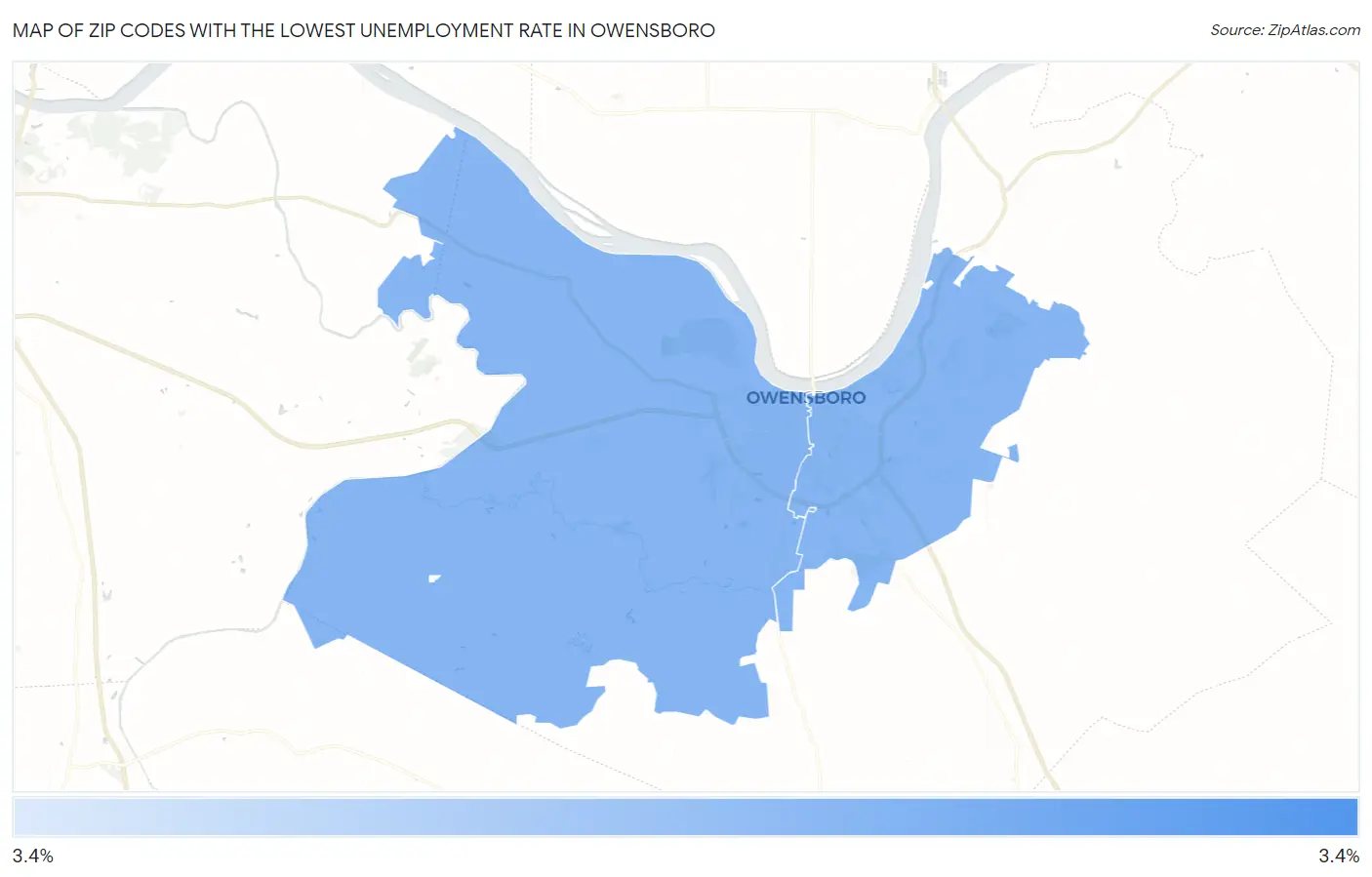 Zip Codes with the Lowest Unemployment Rate in Owensboro Map