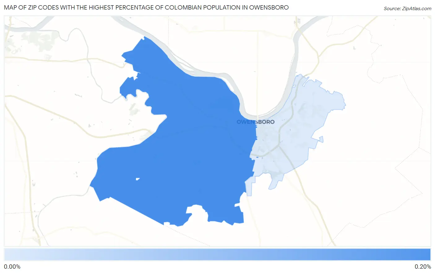 Zip Codes with the Highest Percentage of Colombian Population in Owensboro Map