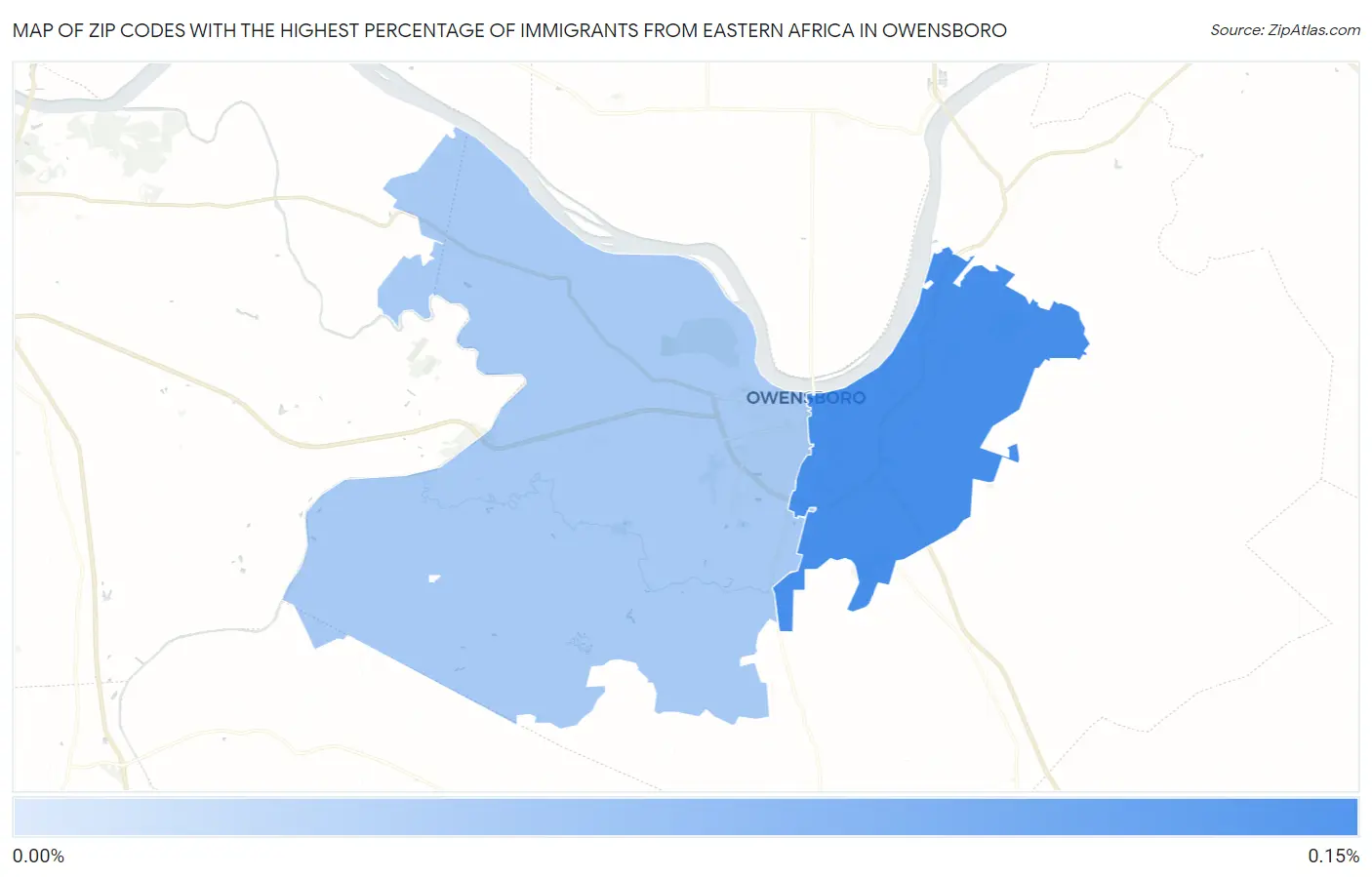 Zip Codes with the Highest Percentage of Immigrants from Eastern Africa in Owensboro Map