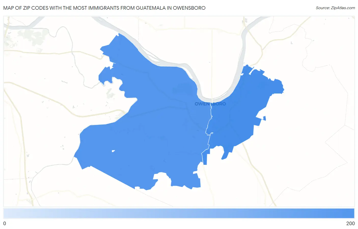 Zip Codes with the Most Immigrants from Guatemala in Owensboro Map