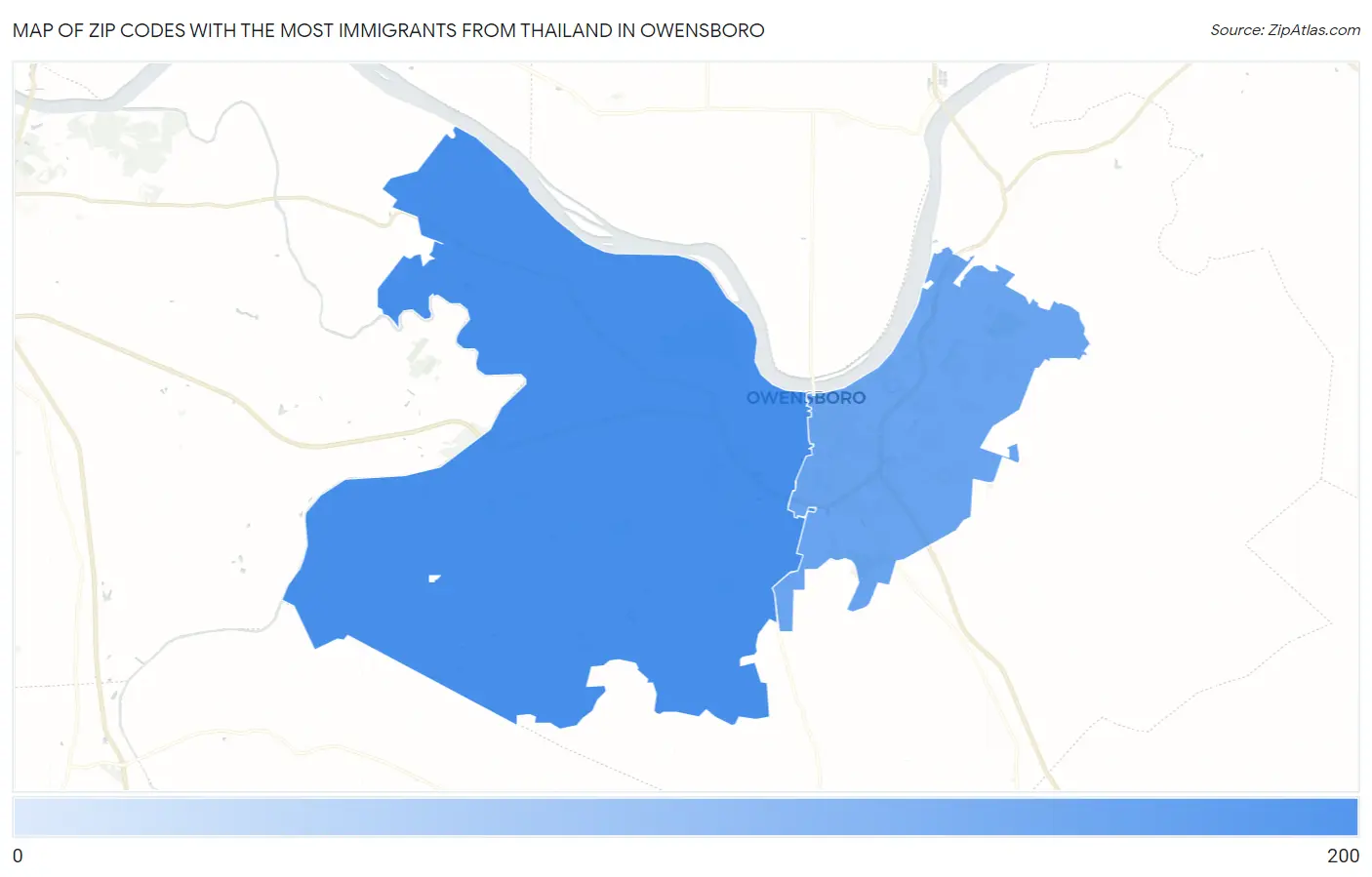 Zip Codes with the Most Immigrants from Thailand in Owensboro Map