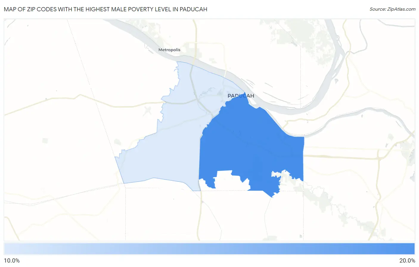 Zip Codes with the Highest Male Poverty Level in Paducah Map
