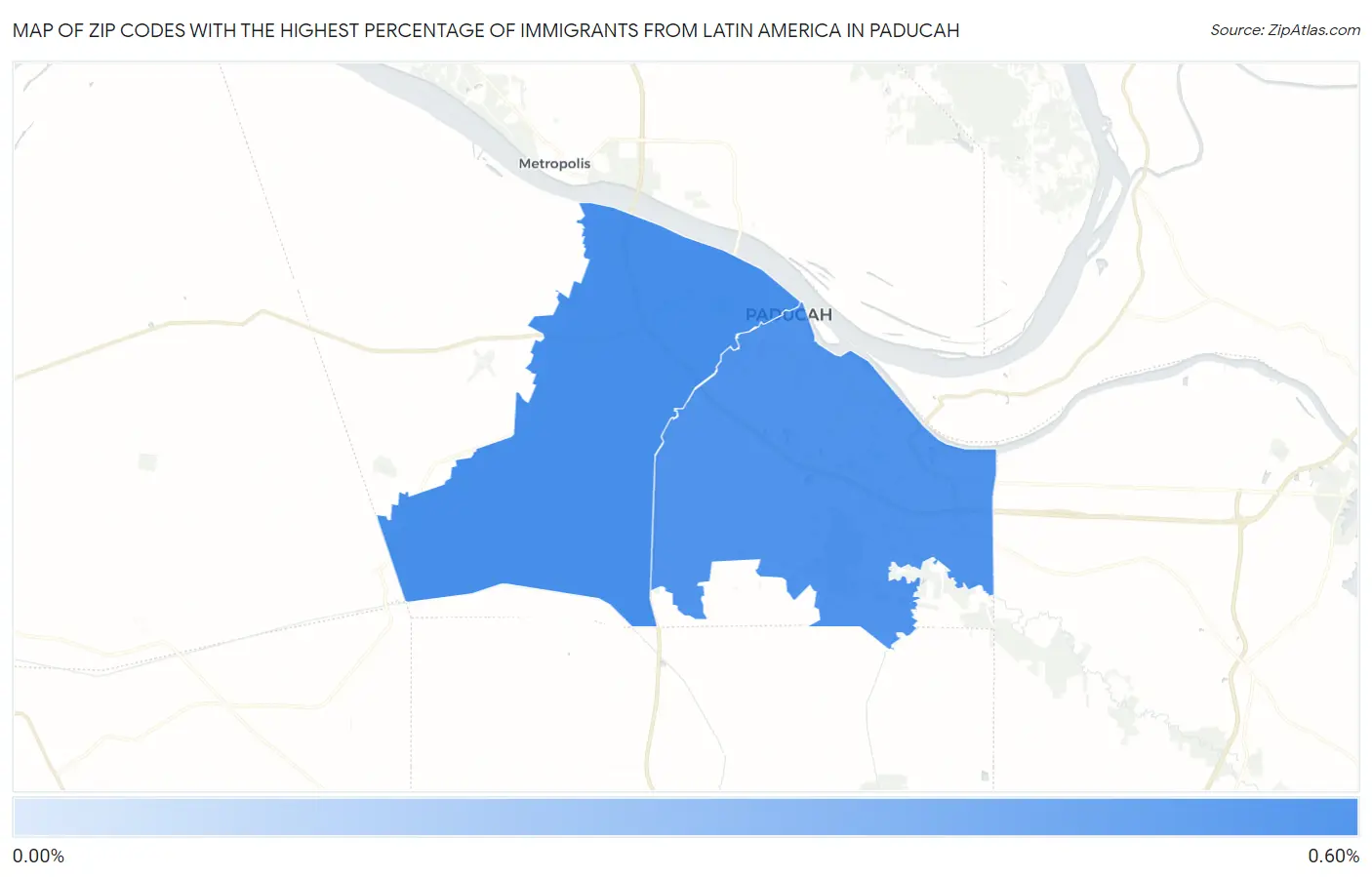 Zip Codes with the Highest Percentage of Immigrants from Latin America in Paducah Map