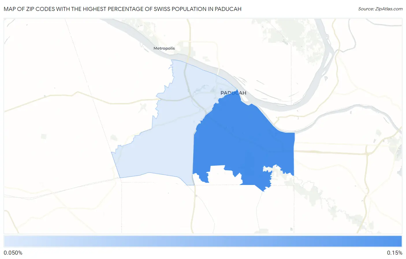 Zip Codes with the Highest Percentage of Swiss Population in Paducah Map