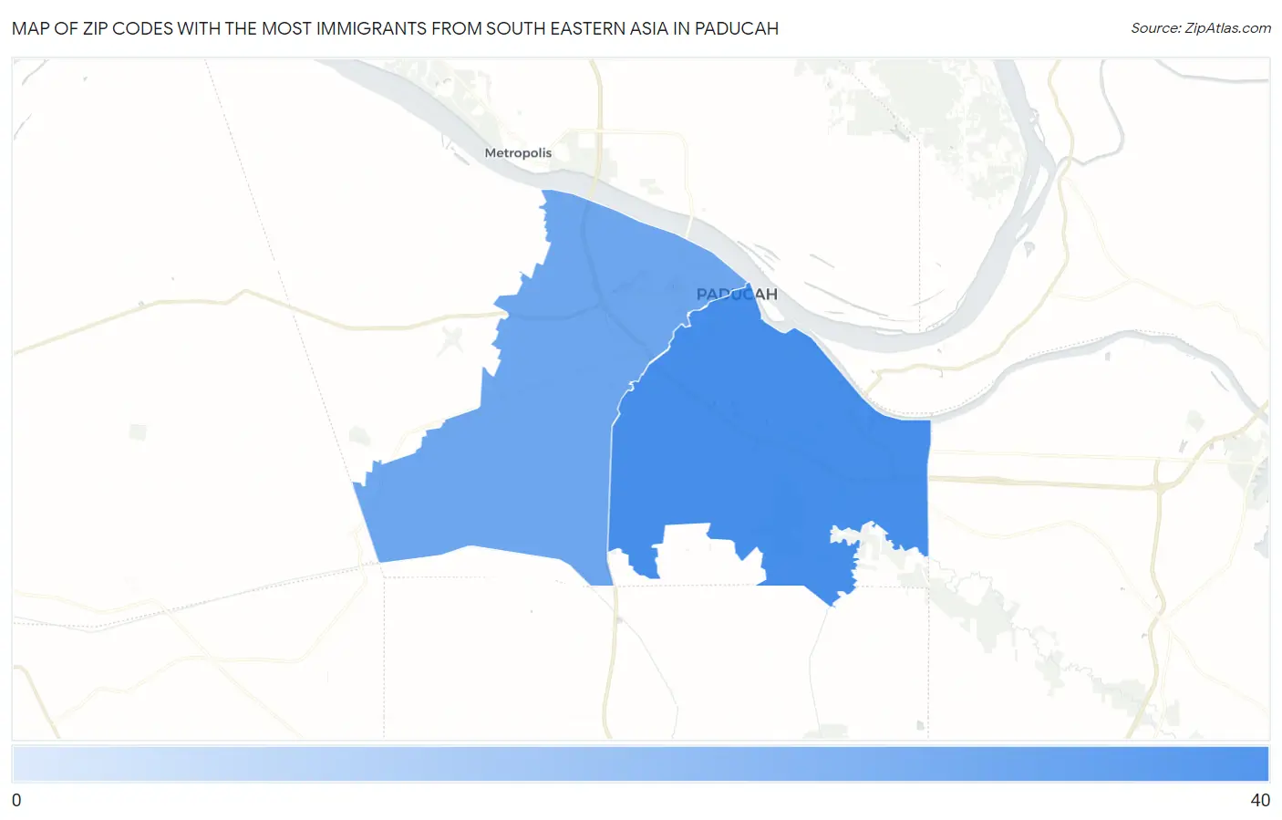 Zip Codes with the Most Immigrants from South Eastern Asia in Paducah Map