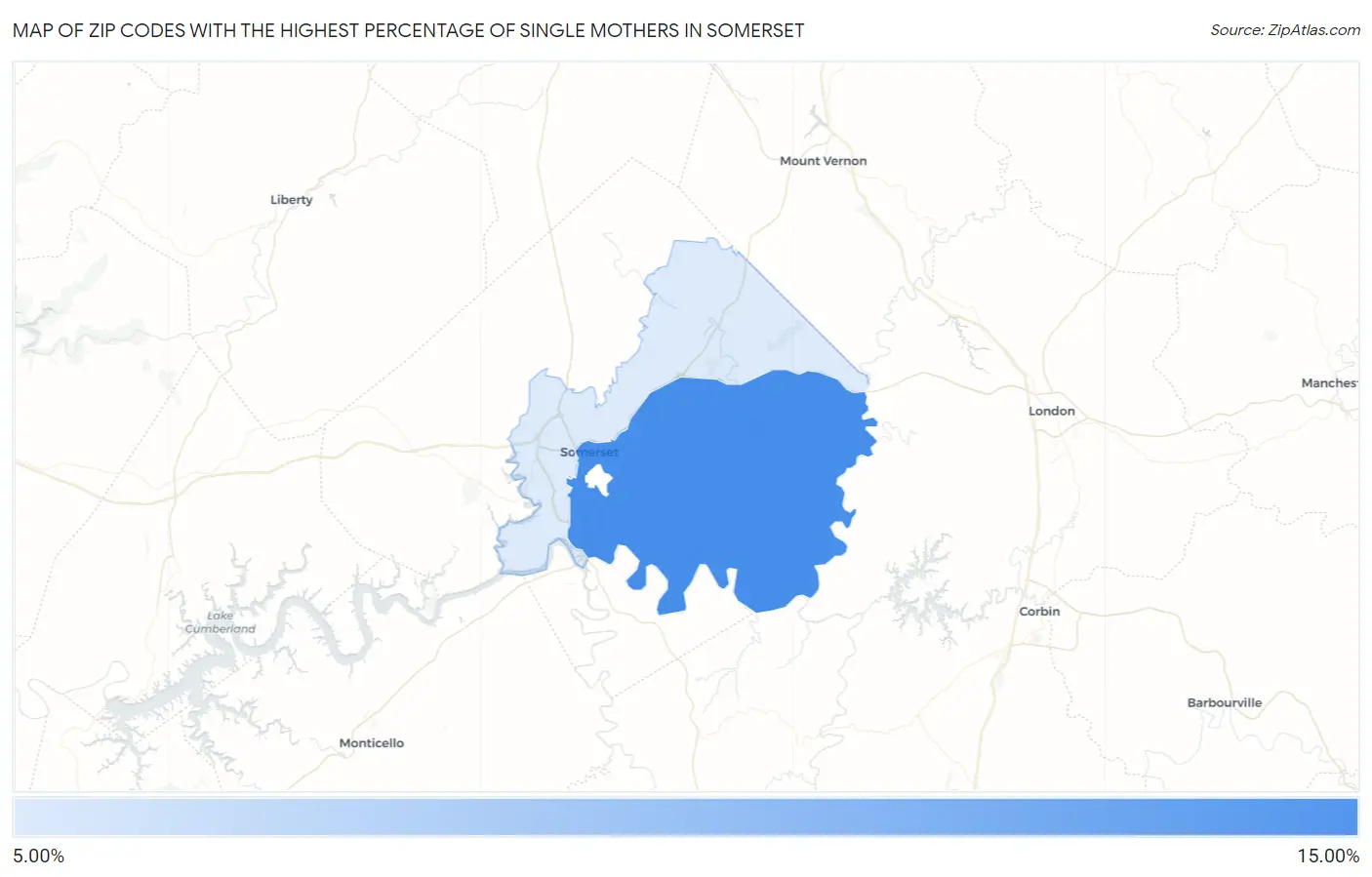 Zip Codes with the Highest Percentage of Single Mothers in Somerset Map