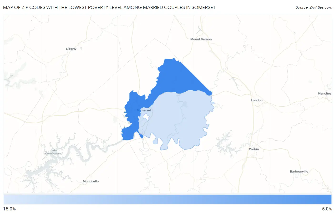 Zip Codes with the Lowest Poverty Level Among Married Couples in Somerset Map