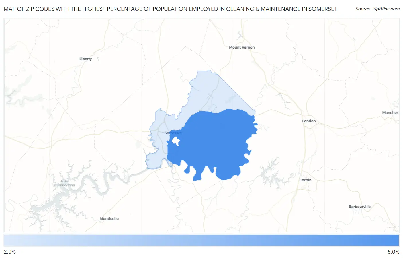 Zip Codes with the Highest Percentage of Population Employed in Cleaning & Maintenance in Somerset Map
