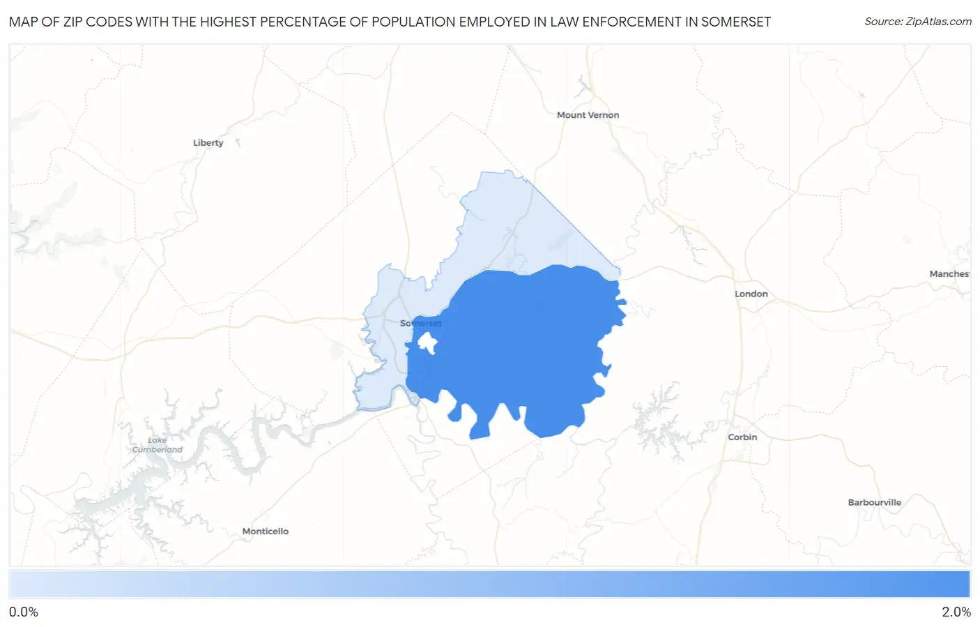 Zip Codes with the Highest Percentage of Population Employed in Law Enforcement in Somerset Map