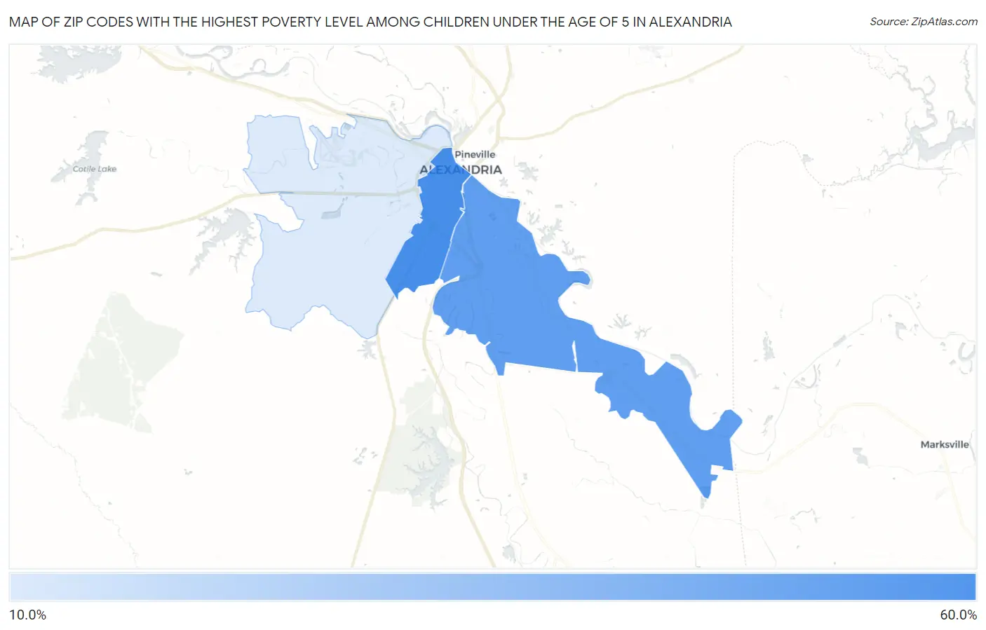Zip Codes with the Highest Poverty Level Among Children Under the Age of 5 in Alexandria Map
