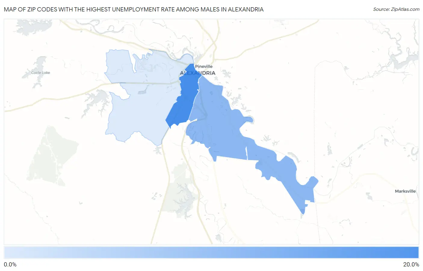 Zip Codes with the Highest Unemployment Rate Among Males in Alexandria Map