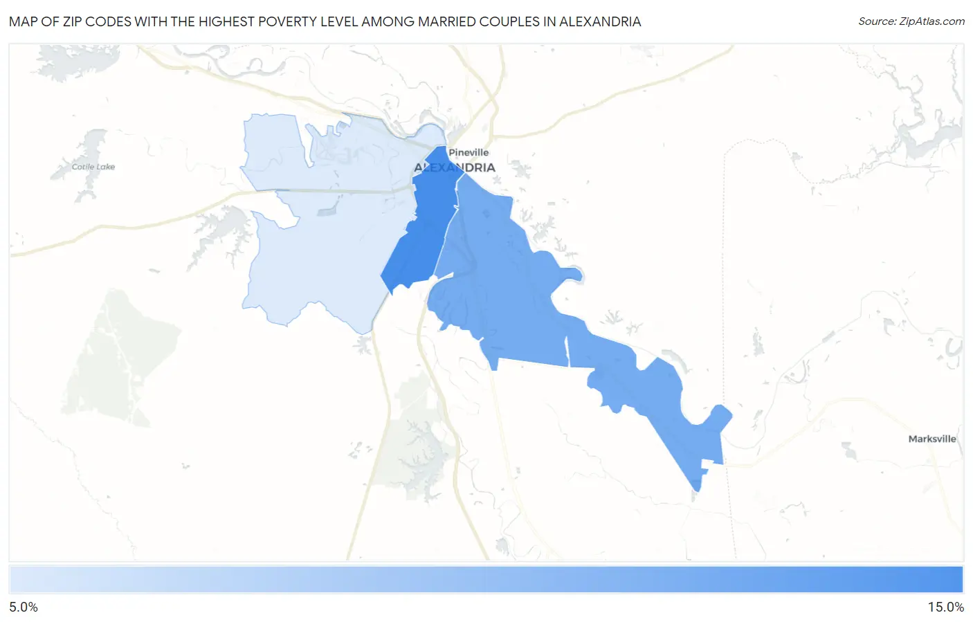 Zip Codes with the Highest Poverty Level Among Married Couples in Alexandria Map