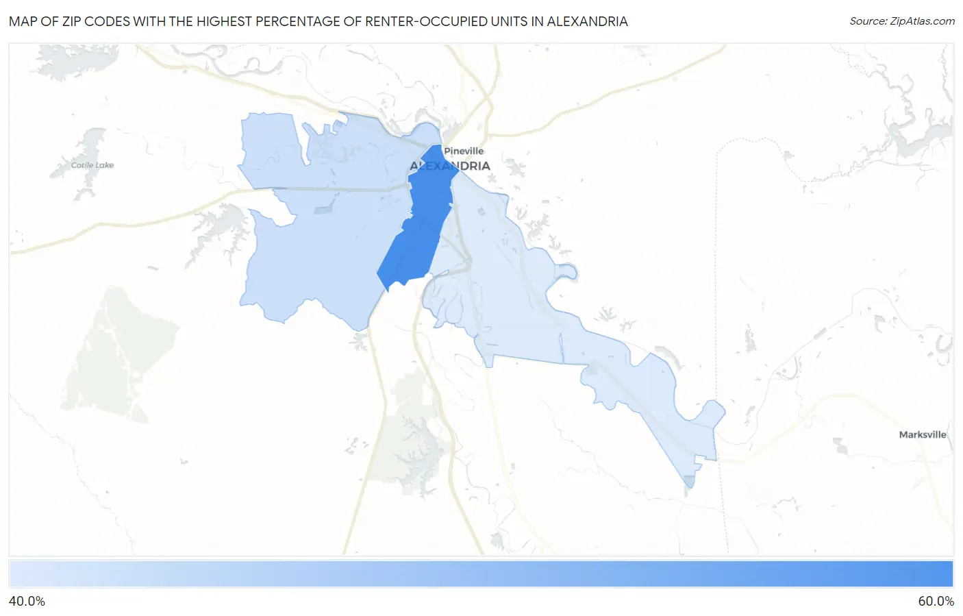 Zip Codes with the Highest Percentage of Renter-Occupied Units in Alexandria Map
