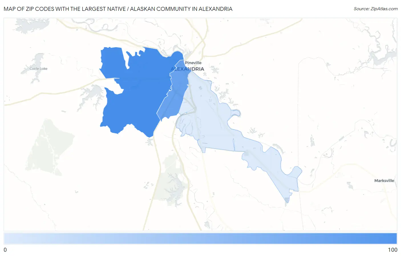 Zip Codes with the Largest Native / Alaskan Community in Alexandria Map