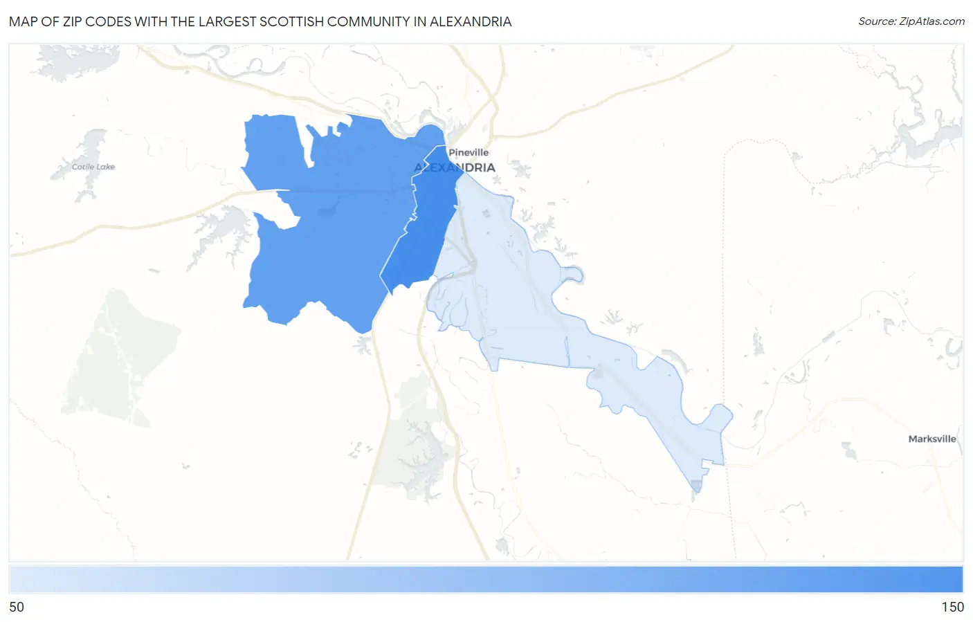 Zip Codes with the Largest Scottish Community in Alexandria Map