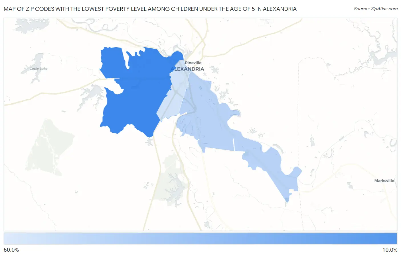 Zip Codes with the Lowest Poverty Level Among Children Under the Age of 5 in Alexandria Map
