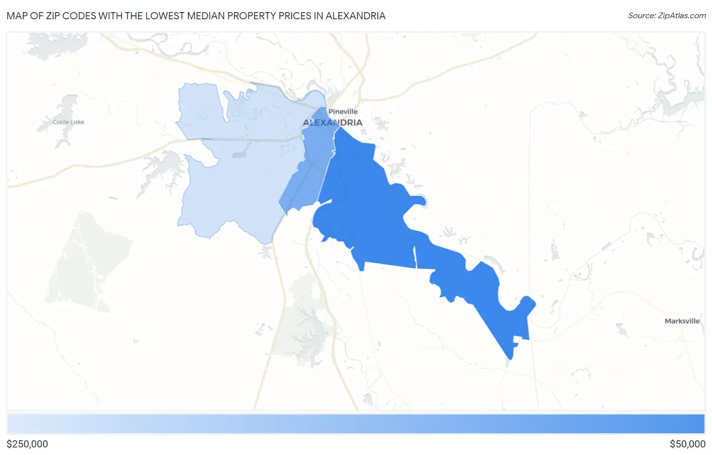 Zip Codes with the Lowest Median Property Prices in Alexandria Map