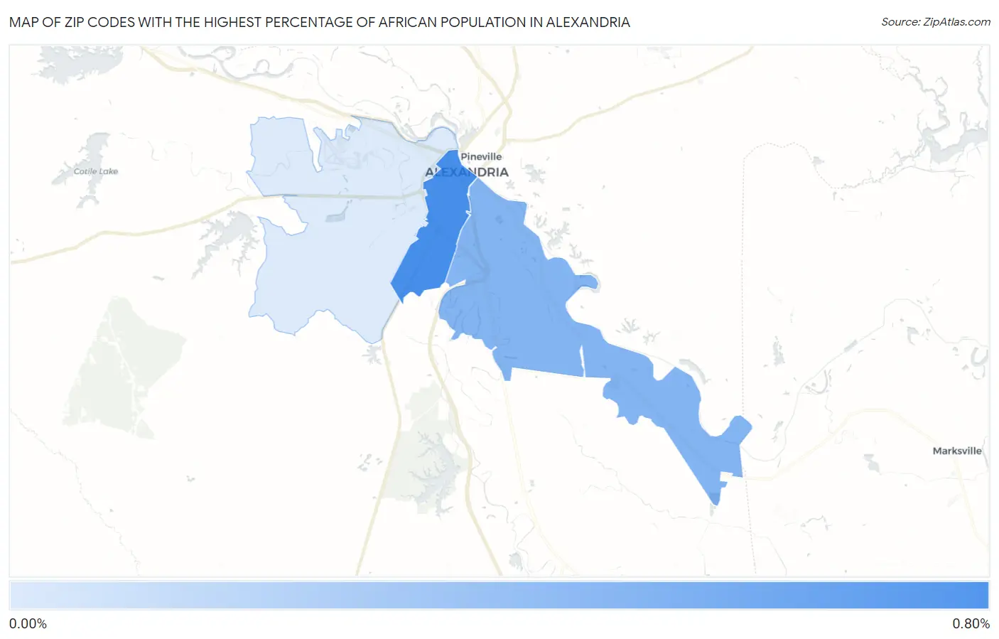Zip Codes with the Highest Percentage of African Population in Alexandria Map