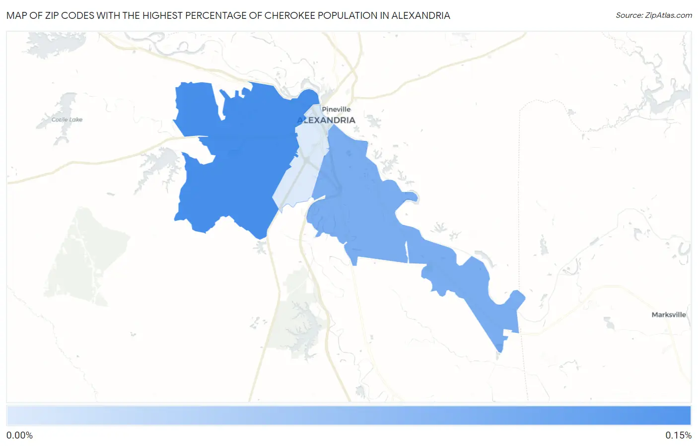 Zip Codes with the Highest Percentage of Cherokee Population in Alexandria Map