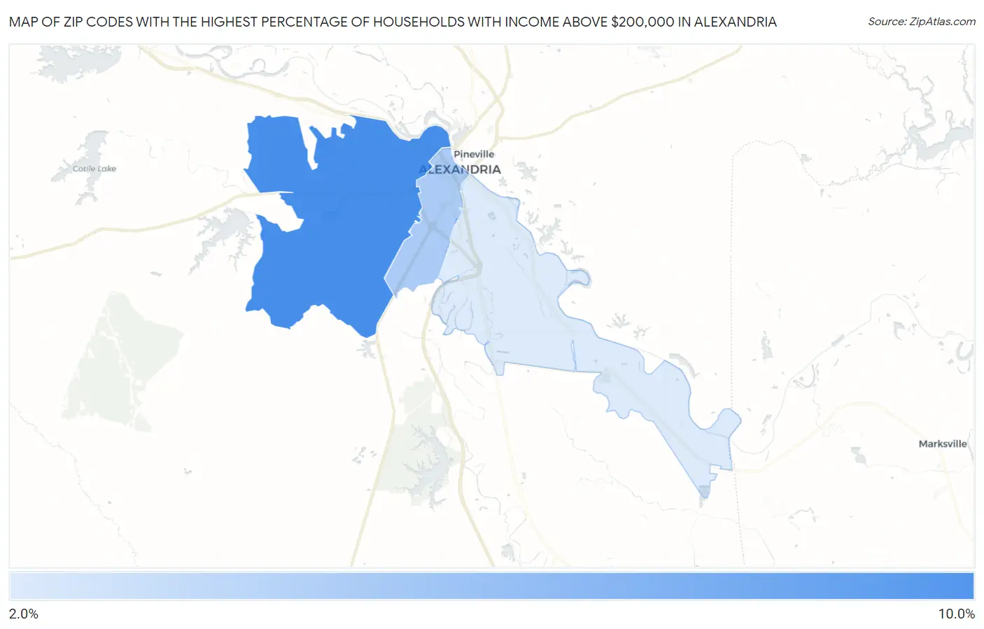 Zip Codes with the Highest Percentage of Households with Income Above $200,000 in Alexandria Map
