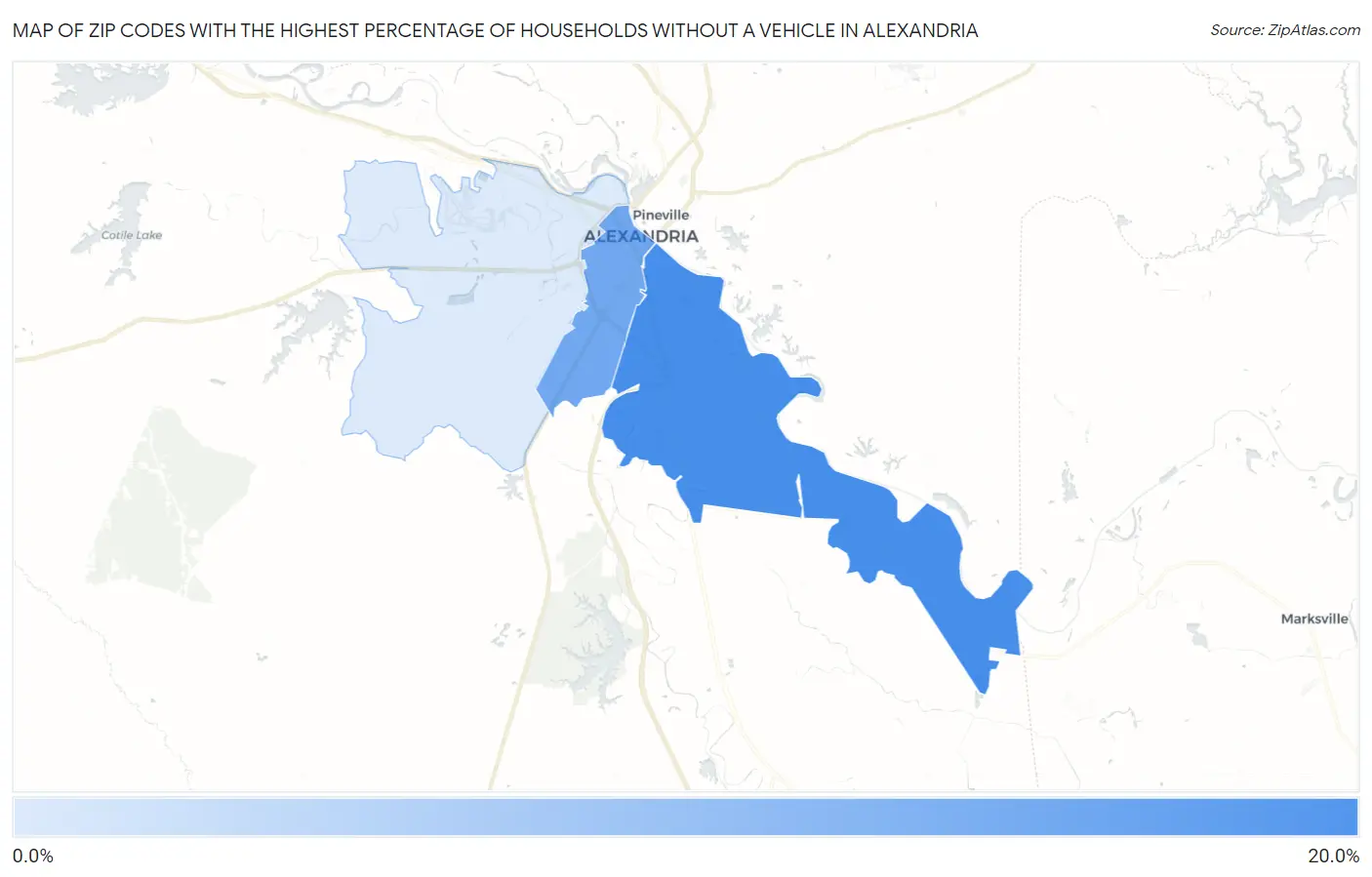 Zip Codes with the Highest Percentage of Households Without a Vehicle in Alexandria Map