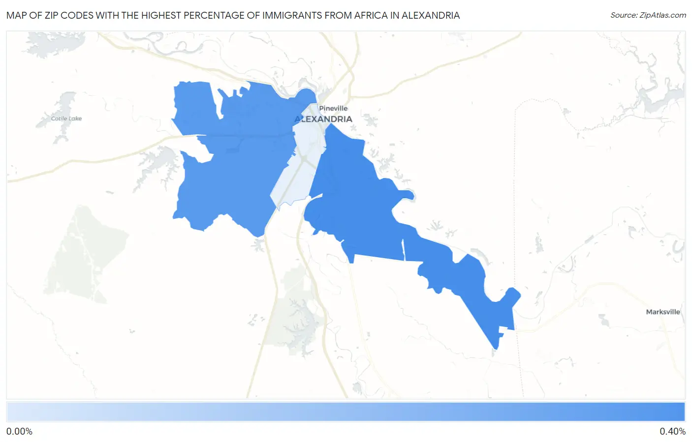 Zip Codes with the Highest Percentage of Immigrants from Africa in Alexandria Map
