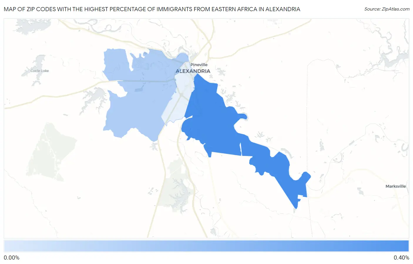 Zip Codes with the Highest Percentage of Immigrants from Eastern Africa in Alexandria Map