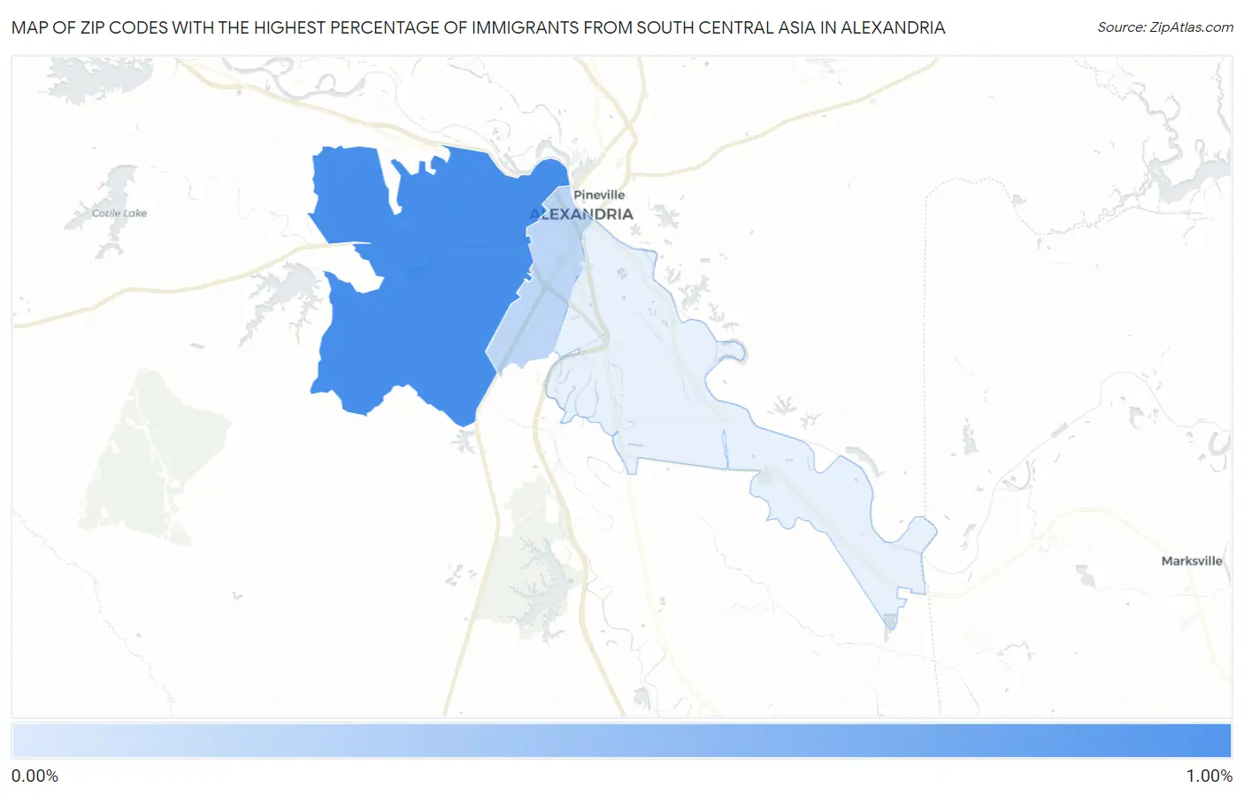 Zip Codes with the Highest Percentage of Immigrants from South Central Asia in Alexandria Map