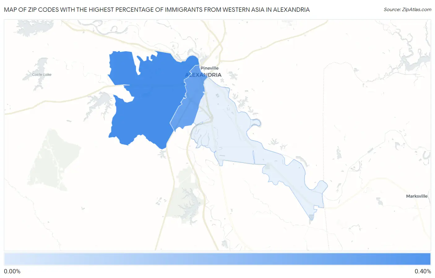 Zip Codes with the Highest Percentage of Immigrants from Western Asia in Alexandria Map