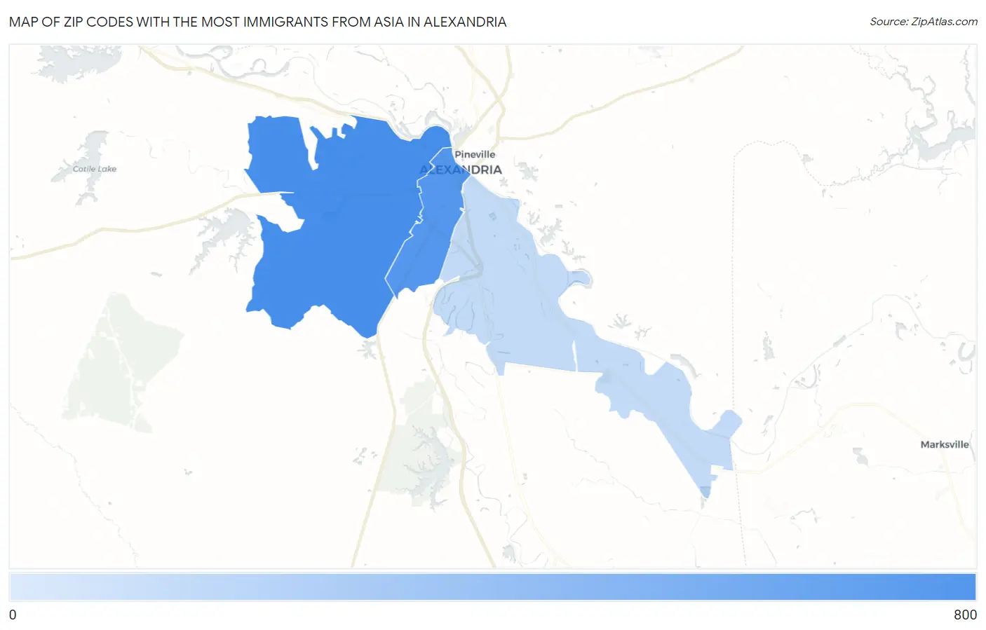 Zip Codes with the Most Immigrants from Asia in Alexandria Map