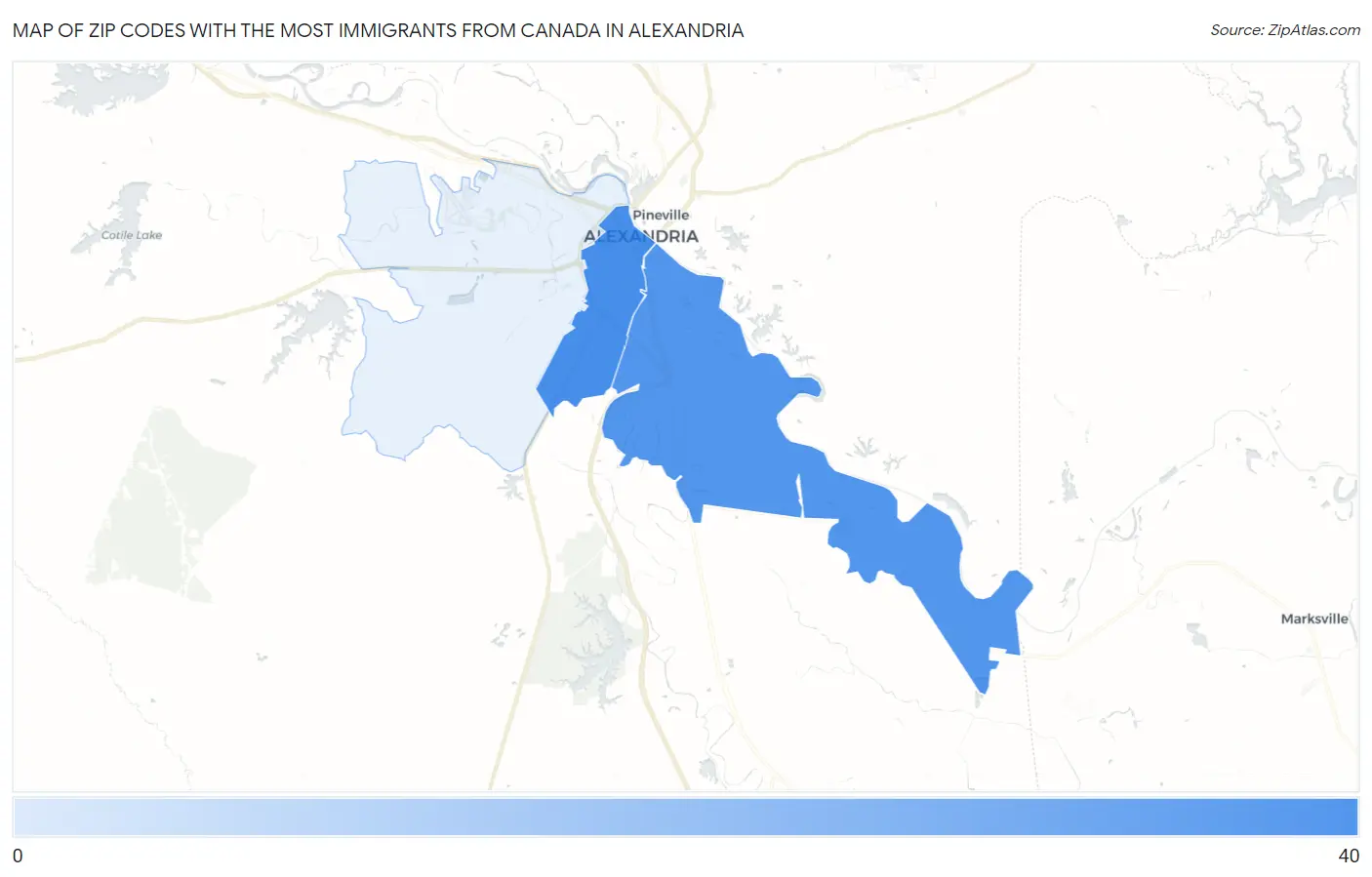 Zip Codes with the Most Immigrants from Canada in Alexandria Map