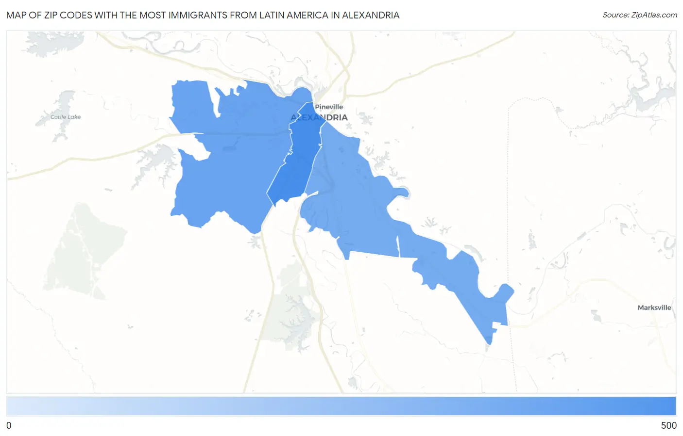 Zip Codes with the Most Immigrants from Latin America in Alexandria Map
