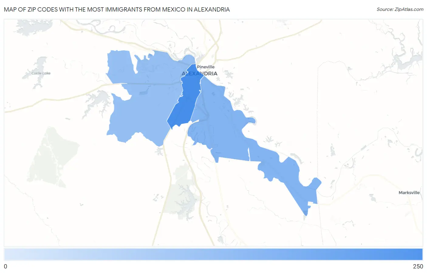 Zip Codes with the Most Immigrants from Mexico in Alexandria Map