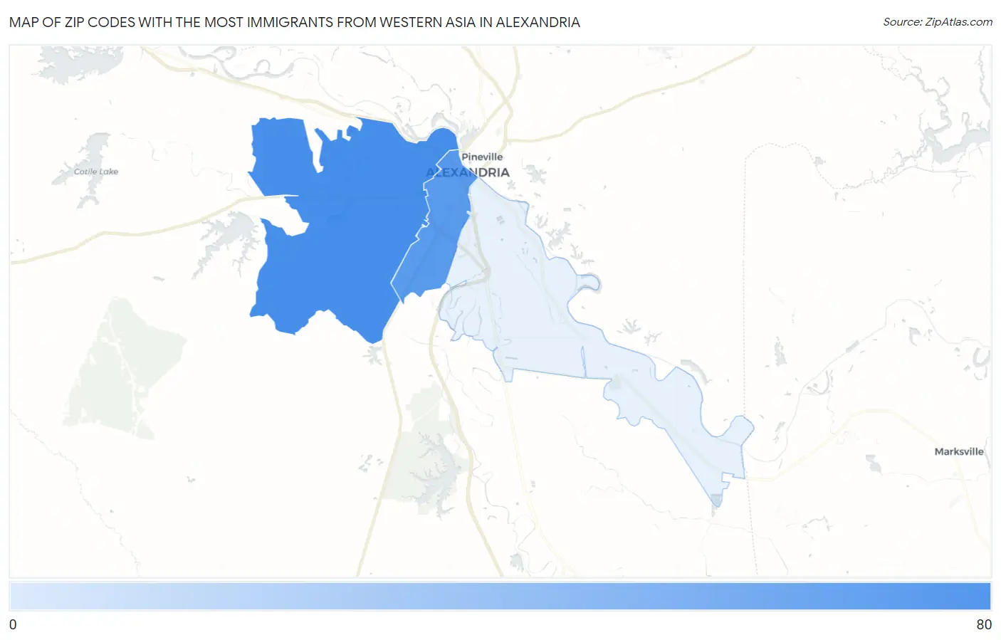 Zip Codes with the Most Immigrants from Western Asia in Alexandria Map
