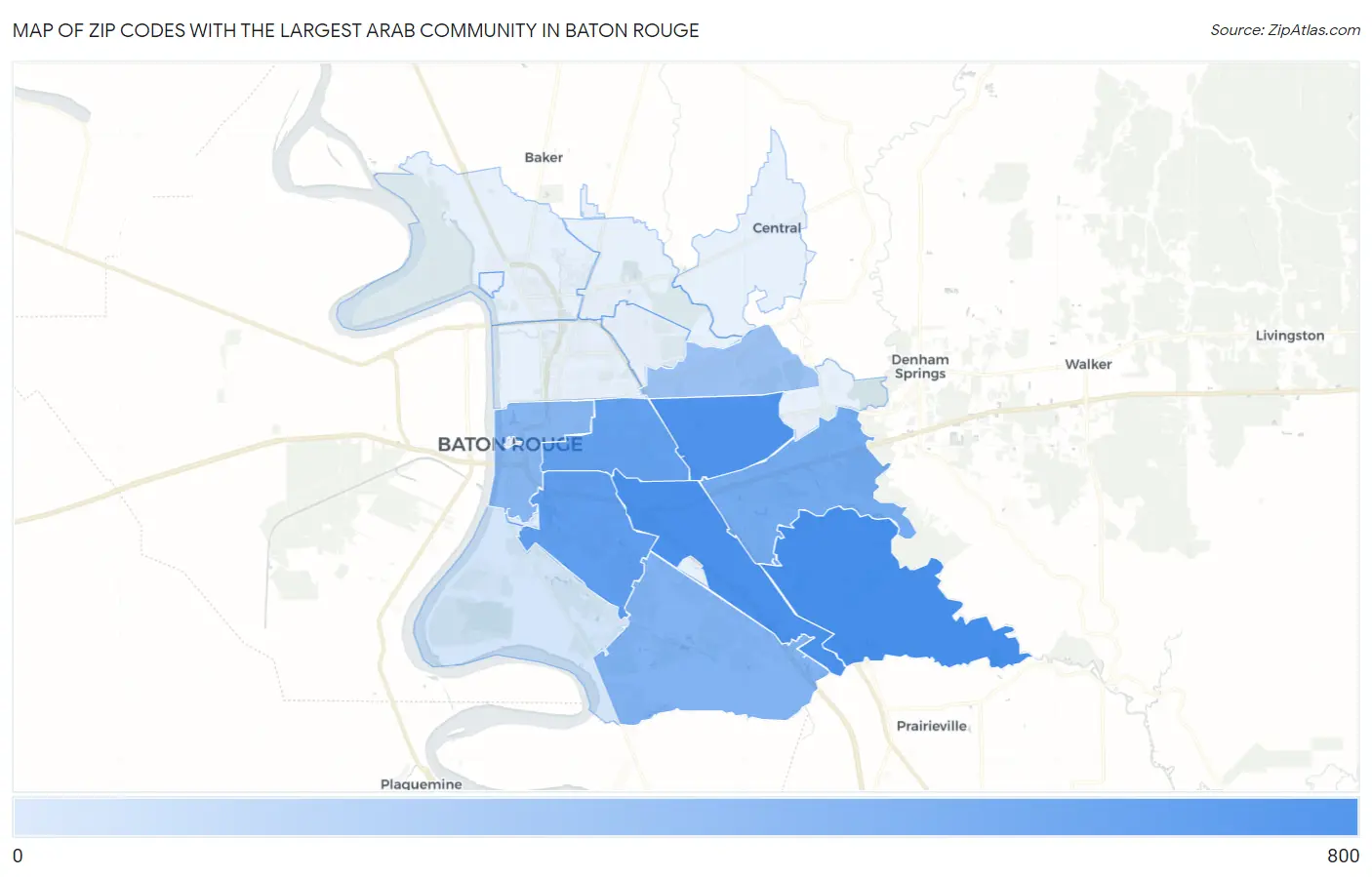 Zip Codes with the Largest Arab Community in Baton Rouge Map