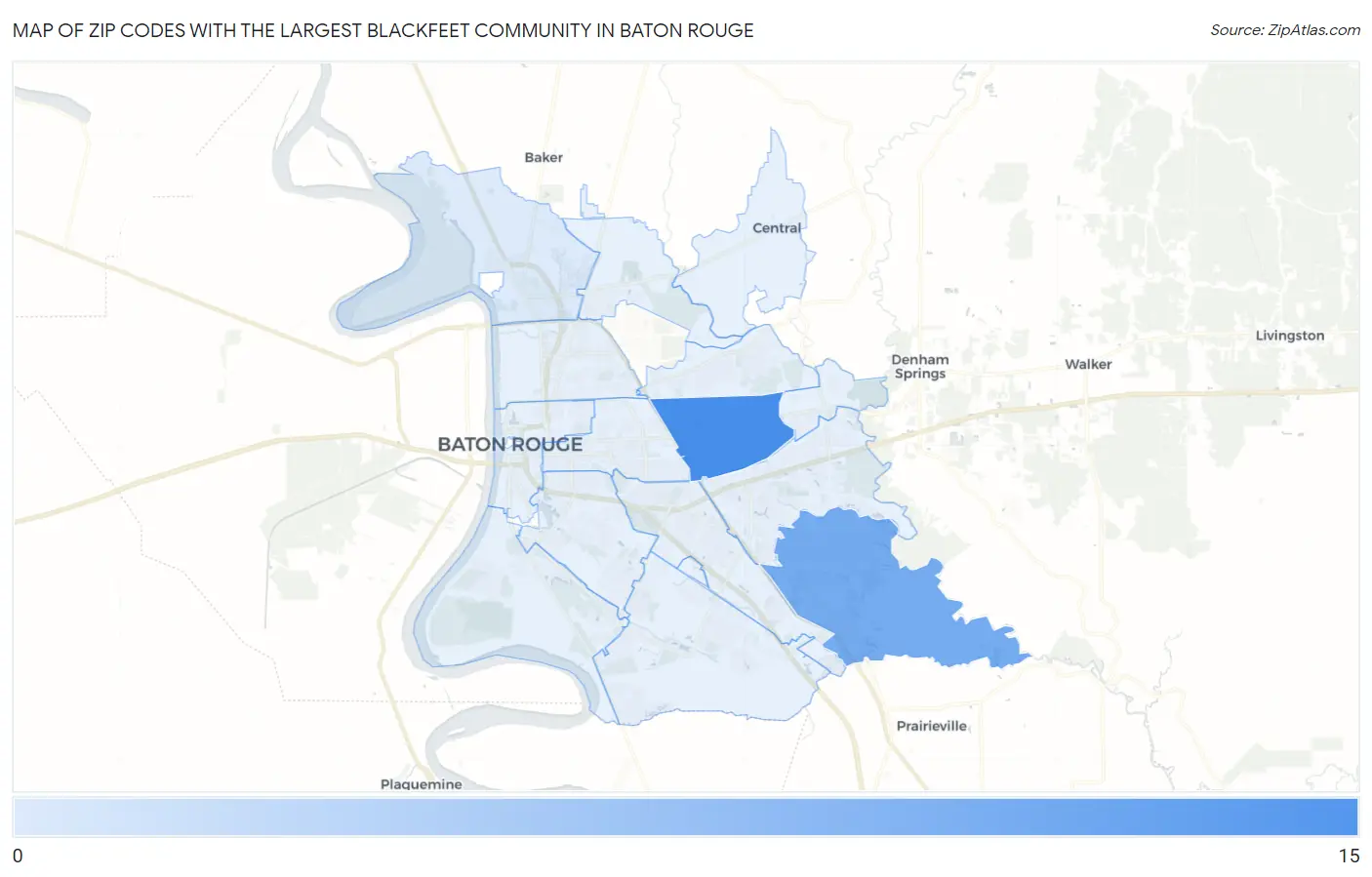 Zip Codes with the Largest Blackfeet Community in Baton Rouge Map